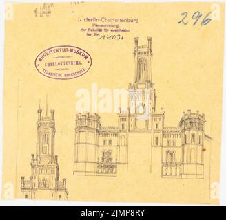 Nohl Maximilian (1830-1863), hôtel de ville de Berlin (Red Rathaus). Projet 3 (1860): Vues. Crayon sur transparent, 16,4 x 18 cm (y compris les bords du scan) Nohl Maximilian (1830-1863): Berliner Rathaus (Rotes Rathaus). Projet 3 Banque D'Images