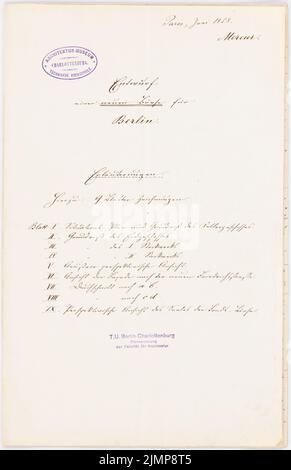 Nohl Maximilian (1830-1863), bourse de Berlin (1858): Rapport explicatif. Encre sur papier, 36,6 x 23,7 cm (y compris les bords de numérisation) Nohl Maximilian (1830-1863): Börse, Berlin Banque D'Images