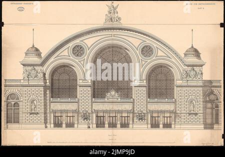 Schwechten Franz (1841-1924), gare principale de Francfort-sur-le-main. Bâtiment de réception (15 novembre 1880): Fiche détaillée, vue de face, entrée, 1:50. Tuche aquarelle sur la boîte, 95 x 145,3 cm (y compris les bords de balayage) Schwechten Franz (1841-1924): Hauptbahnhof, Francfort-sur-le-main. Fürgerstraße Banque D'Images