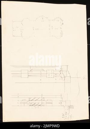 Lehmmübner Paul (1855-1916), Brunnenhaus in Popperode (sans date): Plan d'étage et coupes dans les murs à colombages. Crayon sur la boîte, 35,6 x 26,2 cm (y compris les bords de balayage) Lehmgrübner Paul (1855-1916): Brunnenhaus, Popperode Banque D'Images