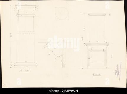 Lehmmübner Paul (1855-1916), Brunnenhaus à Popperode (sans date): Vue d'un pilier au rez-de-chaussée 1:10, cheminée 1:20. Crayon sur carton, 25,1 x 35,9 cm (y compris les bords de balayage) Lehmgrübner Paul (1855-1916): Brunnenhaus, Popperode Banque D'Images