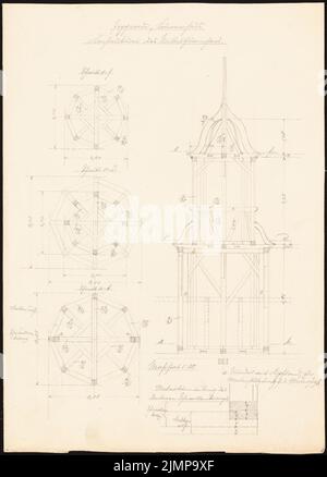 Lehmmübner Paul (1855-1916), Brunnenhaus in Popperode (sans dat.): Construction de la porte médiane, coupe transversale et section longitudinale 1:50. Crayon sur la boîte, 35,6 x 25,5 cm (y compris les bords de balayage) Lehmgrübner Paul (1855-1916): Brunnenhaus, Popperode Banque D'Images