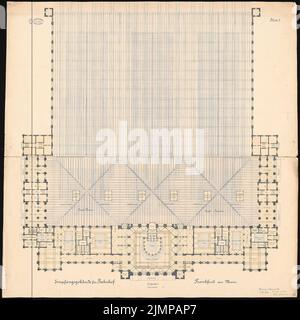 Bull Hubert (1838-1907), gare centrale de Francfort-sur-le-main. Bâtiment de réception (15 novembre 1880): Grundliss EG 1: 200. Encre, encre colorée sur carton, 126,3 x 126,2 cm (y compris les bords de numérisation) couche d. Ä. Hubert (1838-1907): Hauptbahnhof, Francfort-sur-le-main. Fürgerstraße Banque D'Images