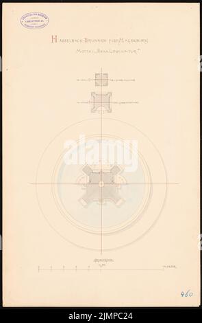 Hoffmann Emil (1845-1901), fontaine Hasselbach à Magdebourg (1884) : 3 plans d'étage à différentes hauteurs 1:50. Encre, couleur encre, aquarelle sur carton, 49,1 x 32,2 cm (y compris les bords de numérisation) Hoffmann Emil (1845-1901): Hasselbach-Brunnen, Magdeburg Banque D'Images