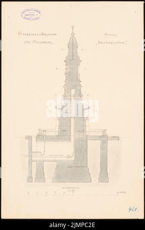 Hoffmann Emil (1845-1901), fontaine Hasselbach à Magdebourg (1884) : section transversale 1:50. Encre, couleur encre, aquarelle sur carton, 49 x 32,4 cm (y compris les bords de numérisation) Hoffmann Emil (1845-1901): Hasselbach-Brunnen, Magdeburg Banque D'Images