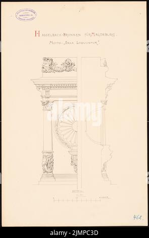 Hoffmann Emil (1845-1901), fontaine Hasselbach à Magdebourg (1884) : détail 1:10. Encre, encre colorée sur carton, 48,9 x 32,1 cm (y compris les bords de balayage) Hoffmann Emil (1845-1901): Hasselbach-Brunnen, Magdeburg Banque D'Images