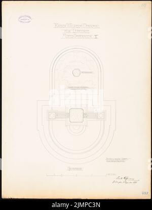 Hoffmann Emil (1845-1901), fontaine avec le monument Kaiser-Wilhelm à Lippstadt. Compétition mensuelle novembre 1889 (probablement dessin original) (02.12.1889): Plan d'étage 1:20. Encre, crayon sur carton, 67,8 x 51,4 cm (y compris les bords de balayage) Hoffmann Emil (1845-1901): Brunnen mit Kaiser-Wilhelm-Denkmal, Lippstadt. Monatskonkurrenz novembre 1889 (wahrscheinlich Originalzeichnung) Banque D'Images