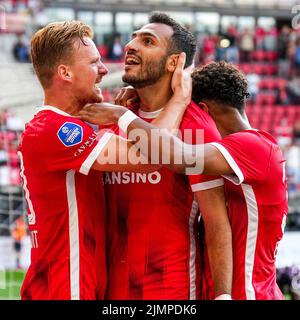 ALKMAAR - Vangelis Pavlidis d'AZ Alkmaar célèbre l'année 1-0 lors du match néerlandais entre AZ Alkmaar et les aigles Vas-y au stade AFAS de 7 août 2022 à Alkmaar, aux pays-Bas. ANP ED DU POL Banque D'Images