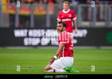 ALKMAAR, PAYS-BAS - AOÛT 7 : Vangelis Pavlidis d'AZ Alkmaar réagit lors du match néerlandais entre les aigles d'AZ Alkmaar et de Vas-y au Stadion de l'AFAS sur 7 août 2022 à Alkmaar, pays-Bas (photo de Patrick Goosen/Orange Pictures) Banque D'Images