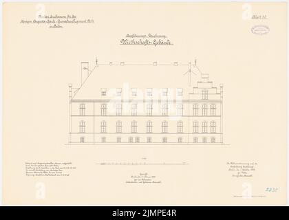 Vetter, casernes du régiment de la Garde Cuerassier et du régiment de Grenadier de la Reine-Augusta No 4, Berlin (1895-1897): Régiment de garde-Cuerassier, bâtiment agricole II: Vue 1: 100. Lithographie colorée sur le carton, 52,2 x 73,1 cm (y compris les bords de balayage) Vetter : Kaserne des Garde-Kürassier-régiments und des Königin-Augusta-Garde-Grenadier-régiments Nr. 4, Berlin Banque D'Images