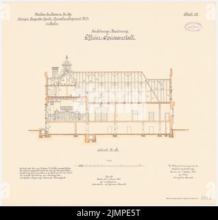 Vetter, casernes du régiment de la Garde Cuerassier et du régiment de la Reine-Augusta-Garde-Grenadier n° 4, Berlin (1895-1897): Garde-Cürassier-Regiment, institution d'alimentation des officiers: Länglägeit 1: 100. Lithographie colorée sur carton, 53,7 x 56,8 cm (y compris les bords de balayage) Vetter : Kaserne des Garde-Kürassier-régiments und des Königin-Augusta-Garde-Grenadier-régiments Nr. 4, Berlin Banque D'Images