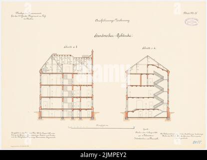 Schönhal, caserne du vestiaire 4th à pied, Berlin-Moabit (1891-1893): Bâtiment artisanal: Coupes 1: 100. Lithographie colorée sur le carton, 47,9 x 66,2 cm (y compris les bords de balayage) Schönhal : Kaserne des 4. Gardéariments zu Fuß, Berlin-Moabit Banque D'Images