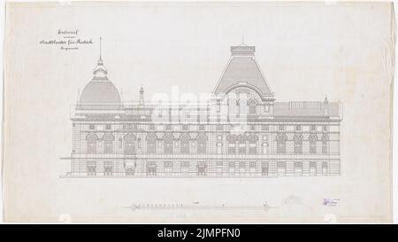 Seeling Heinrich (1852-1932), City Theatre de Rostock (1893): Vue latérale. Encre sur lin, 53,7 x 95,6 cm (y compris les bords de balayage) Seeling Heinrich (1852-1932): Stadttheater, Rostock Banque D'Images