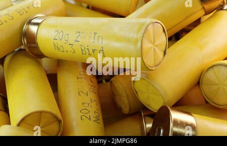 3d faire l'illustration d'une pile de munitions de fusil de chasse . Gros plan. Banque D'Images