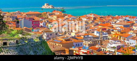 Nafplio, Grèce vue aérienne de la ville et de la mer Banque D'Images