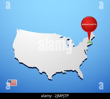 Le Massachusetts sur USA map Banque D'Images