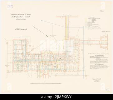 Diestel Georg (1854-1926), Institut pathologique de la Charité, Berlin (1903-1905): Bâtiment principal: Plan d'étage sous-sol 1: 100. Lithographie colorée sur la boîte, 71,5 x 86,3 cm (y compris les bords de balayage) Diestel Georg (1854-1926): Pathologisches Institut der Charité, Berlin Banque D'Images