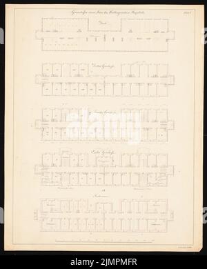 Knoblauch Eduard (1801-1865), Fondation Weydingersche, Berlin-Mitte (1840-1841): Plans d'étage. Tuche aquarelle, 60,1 x 48,7 cm (y compris les bords de balayage) Knoblauch Eduard (1801-1865): Weydingersche Stiftung, Berlin-Mitte Banque D'Images