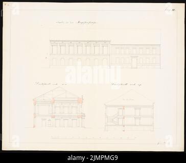 Knoblauch Eduard (1801-1865), bourse de Berlin (env 1853) : vue, coupe transversale, coupe longitudinale. Tuche aquarelle, 59,2 x 71,7 cm (y compris les bords de balayage) Knoblauch Eduard (1801-1865): Börse, Berlin Banque D'Images