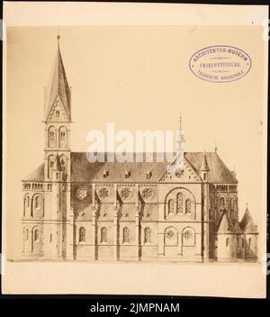 Güldenpfennig Arnold (1830-1908), Eglise catholique de Saint-Georg, Hambourg (1886) : conception romane, vue latérale. Photo sur papier, 21,7 x 19,6 cm (y compris les bords de numérisation) Güldenpfennig Arnold (1830-1908): Katholische Kirche St. Georg, Hambourg Banque D'Images