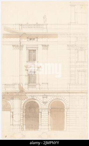 Lange Ludwig (1808-1868), hôtel de ville de Munich (1865-1865) : détail de la façade. Crayon aquarelle sur papier, 55,3 x 35,4 cm (y compris les bords de numérisation) Lange Ludwig (1808-1868): Rathaus, München Banque D'Images