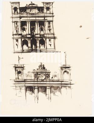 Lange Ludwig (1808-1868), hôtel de ville de Munich (1865-1865) : partie de la façade. Encre sur papier, 28,8 x 23,1 cm (y compris les bords de numérisation) Lange Ludwig (1808-1868): Rathaus, München Banque D'Images