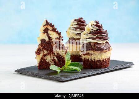 Petits gâteaux faits maison au chocolat et à la vanille. Banque D'Images