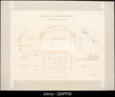 Heimann Emanuel (1855-1910), bâtiment boursier (30 décembre 1884) : construction de toits et de plafonds. Tusche aquarelle sur papier, 91,4 x 115,3 cm (y compris les bords de numérisation) Heimann Emanuel (1855-1910): Börsengebäude Banque D'Images