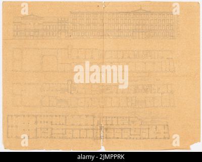 Knoblauch Eduard (1801-1865), bâtiments publics (après 1845): Vue, plans d'étage. Crayon, 76,7 x 102,3 cm (y compris les bords de balayage) Knoblauch Eduard (1801-1865): Öffentliche Bauten Banque D'Images