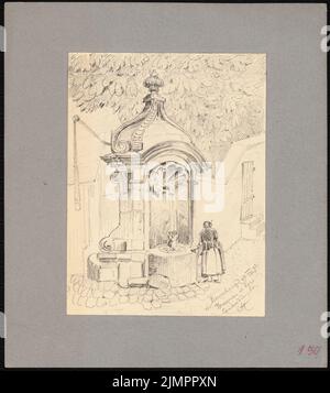 Hoffmann Emil (1845-1901), fontaine sur la Concordienstraße à Bamberg (29.08.1893): Contenu du plan N.N. détecté. Crayon sur papier, 24,5 x 21,8 cm (y compris les bords de balayage) Hoffmann Emil (1845-1901): Brunnen in der Concordienstraße, Bamberg Banque D'Images