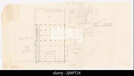 Poelzig Hans (1869-1936), augmentation de l'hôtel Kaiserhof ou tour en hauteur sur la propriété Wilhelmstraße 78, Berlin (1926): Wilhelmstr. 78, Kaiserhof, plan d'étage 1: 200. Crayon et crayon de couleur sur transparent, 42 x 80,2 cm (y compris les bords) Poelzig Hans (1869-1936): Aufstockung des Hotels Kaiserhof bzw. Hochhaus auf dem Grundstück Wilhelmstraße 78, Berlin-Mitte Banque D'Images