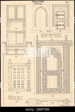 Lehmgrübner Paul (1855-1916), hôtel de ville d'Alsfeld (1897): Détails porte, piliers de la galerie 1:10 (voir Inv.No 5542). Encre sur carton, 84,8 x 59,6 cm (y compris les bords de numérisation) Lehmgrübner Paul (1855-1916): Rathaus, Alsfeld Banque D'Images