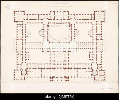 Strack & Herrmann, Reichstag, Berlin. Première compétition (1872): Grundliss 1st Floor 1: 200. Tuche aquarelle sur la boîte, 76,8 x 97,9 cm (y compris les bords du scan) Strack & Herrmann : Reichstag, Berlin. Erster Wettbewerb Banque D'Images