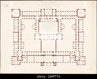 Strack & Herrmann, Reichstag, Berlin. Première compétition (1872): Plan d'étage 2nd étage 1: 200. Tuche aquarelle sur la boîte, 75 x 97,8 cm (y compris les bords du scan) Strack & Herrmann : Reichstag, Berlin. Erster Wettbewerb Banque D'Images