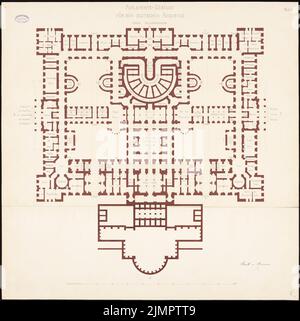 Strack & Herrmann, Reichstag, Berlin. Première compétition (1872): Grundliss Keller 1: 200. Tuche aquarelle sur la boîte, 98,5 x 98,3 cm (y compris les bords du scan) Strack & Herrmann : Reichstag, Berlin. Erster Wettbewerb Banque D'Images