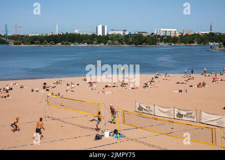 Hietsu Beach Volley courts sur la plage Hietaniemi à Helsinki, Finlande Banque D'Images