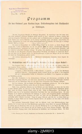 Lehmmübner Paul (1855-1916), hôtel de ville de Göttingen (09,1897): Programme. Pression sur le papier, 34,3 x 22,1 cm (y compris les bords de numérisation) Lehmgrübner Paul (1855-1916): Rathaus, Göttingen Banque D'Images