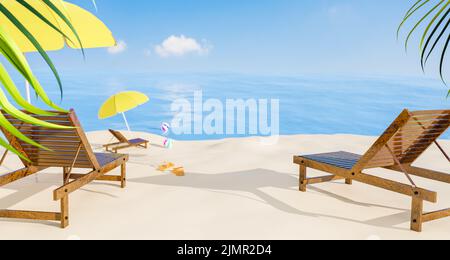 ralax temps à la belle plage avec ciel bleu, 3d rendu d'illustration Banque D'Images