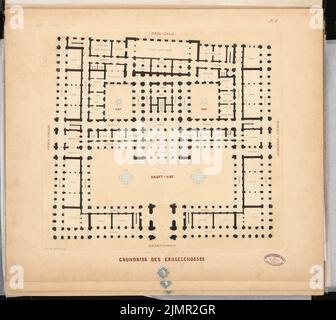 Hude Hermann von der (1830-1908), hôtel de ville de Berlin (hôtel de ville rouge). Concours Schinkel 1857 (1857): Plan d'étage rez-de-chaussée; bar à échelle. Tuche aquarelle sur la boîte, 58,5 x 65,5 cm (y compris les bords de balayage) Hude Hermann von der (1830-1908): Berliner Rathaus (Rotes Rathaus). Schinkelwettbewerb 1857 Banque D'Images