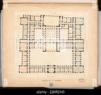 Hude Hermann von der (1830-1908), hôtel de ville de Berlin (hôtel de ville rouge). Concours Schinkel 1857 (1857): Plan d'étage 2nd étage; barre d'échelle. Tuche aquarelle sur la boîte, 58,1 x 66,1 cm (y compris les bords de balayage) Hude Hermann von der (1830-1908): Berliner Rathaus (Rotes Rathaus). Schinkelwettbewerb 1857 Banque D'Images