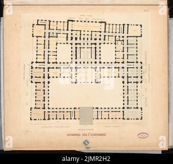 Hude Hermann von der (1830-1908), hôtel de ville de Berlin (hôtel de ville rouge). Concours Schinkel 1857 (1857): Plan d'étage 1st étage; barre d'échelle. Tuche aquarelle sur la boîte, 58 x 65,4 cm (y compris les bords de balayage) Hude Hermann von der (1830-1908): Berliner Rathaus (Rotes Rathaus). Schinkelwettbewerb 1857 Banque D'Images