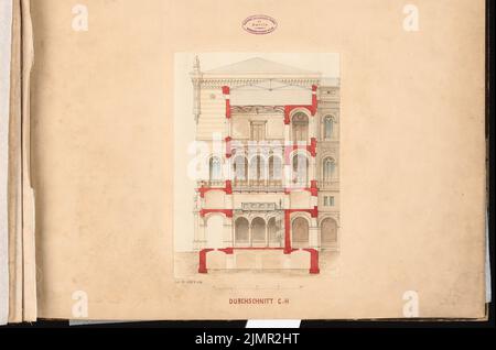 Hude Hermann von der (1830-1908), hôtel de ville de Berlin (hôtel de ville rouge). Compétition Schinkel 1857 (1857) : coupe transversale de l'aile droite. Tuche aquarelle sur la boîte, 39,2 x 59,1 cm (y compris les bords de balayage) Hude Hermann von der (1830-1908): Berliner Rathaus (Rotes Rathaus). Schinkelwettbewerb 1857 Banque D'Images