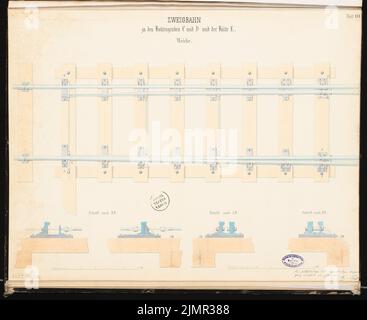 Prêté Alfred (1836-1915), système de haut fourneau avec un chemin de fer de raccordement. Concours Schinkel 1863 (1863): Weicke: Plan d'étage, détails; 2 bandes d'échelle. Tuche aquarelle sur la boîte, 52,2 x 63,8 cm (y compris les bords de balayage) Lent Alfred (1836-1915): Hochofenanlage mit Verbindungsbahn. Schinkelwettbewerb 1863 Banque D'Images