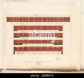 Emmerich Julius (1834-1917), Théâtre de Berlin. Concours Schinkel 1861 (1861): Coupe longitudinale dans l'auditorium; barre d'échelle. Tuche aquarelle sur la boîte, 53,7 x 61,3 cm (y compris les bords de balayage) Emmerich Julius (1834-1917): Théâtre, Berlin. Schinkelwettbewerb 1861 Banque D'Images