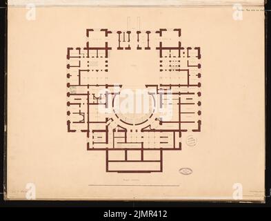 Emmerich Julius (1834-1917), Théâtre de Berlin. Concours Schinkel 1861 (1861): Plan d'étage niveau parquet (1st étages); bar à échelle. Tuche aquarelle sur la boîte, 64 x 83,9 cm (y compris les bords de balayage) Emmerich Julius (1834-1917): Théâtre, Berlin. Schinkelwettbewerb 1861 Banque D'Images