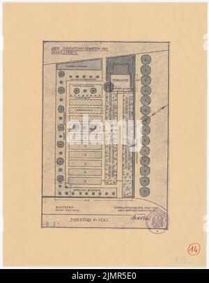 Barth Erwin (1880-1933), jardin Anna Frenkel (Jungferngarten) sur Scholzplatz (Masurenallee) à Berlin-Charlottenburg (11,1921): Plan d'étage du jardin avec des informations sur les plantes utilisées 1: 100. Aquarelle légère brise sur la boîte, 40 x 31,1 cm (y compris les bords de balayage) Barth Erwin (1880-1933): Garten Anna Frenkel (Jungferngarten) Am Scholzplatz (Masurenallee), Berlin-Charlottenburg Banque D'Images