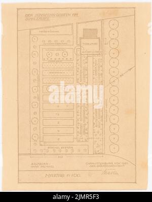 Barth Erwin (1880-1933), jardin Anna Frenkel (Jungferngarten) sur Scholzplatz (Masurenallee) à Berlin-Charlottenburg (11,1921): Plan d'étage du jardin avec des informations sur les plantes utilisées 1: 100. Rupture légère sur le carton, 30,3 x 24 cm (y compris les bords de balayage) Barth Erwin (1880-1933): Garten Anna Frenkel (Jungferngarten) Am Scholzplatz (Masurenallee), Berlin-Charlottenburg Banque D'Images