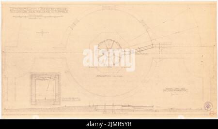 Barth Erwin (1880-1933), Volkspark Jungfernheide à Berlin-Charlottenburg (01,1925): Tour d'eau: Plan d'étage de la cave et du tunnel dans le plan du site, coupé à travers les mêmes parties 1: 200, section transversale du tunnel 1:25, échelle. Rupture légère sur le carton, 48,4 x 88,2 cm (y compris les bords de balayage) Barth Erwin (1880-1933): Volkspark Jungfernheide, Berlin-Charlottenburg Banque D'Images