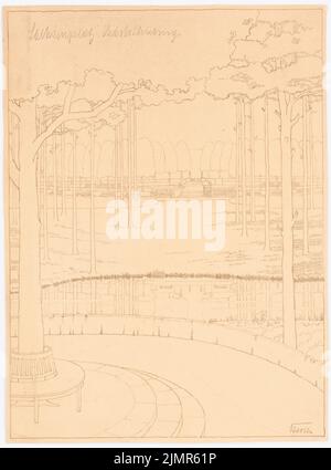 Barth Erwin (1880-1933), Sachsenplatz à Berlin-Charlottenburg. Planification (1913): Vue en perspective avec vue sur le petit temple forestier après la floraison. Pause légère sur papier, 48,2 x 35,7 cm (y compris les bords de balayage) Barth Erwin (1880-1933): Sachsenplatz, Berlin-Charlottenburg. Plan Banque D'Images