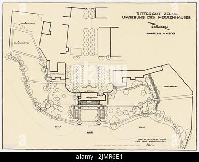 Barth Erwin (1880-1933), Rittergut Zei près de Güstrow (08,1930): Conception pour la zone autour du manoir dans le plan d'étage 1: 500. Encre sur transparent, 53,7 x 70,3 cm (y compris les bords de balayage) Barth Erwin (1880-1933): Rittergut Zehna BEI Güstrow Banque D'Images